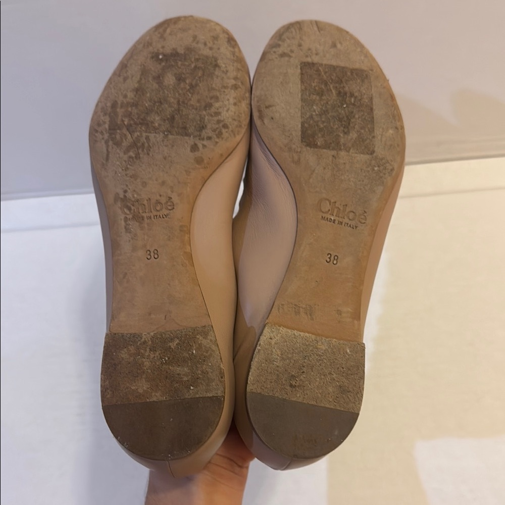 Chloe Lauren Ballerina Leather Scalloped Ballet Flats in Beige Size 38 - Picture 12 of 16